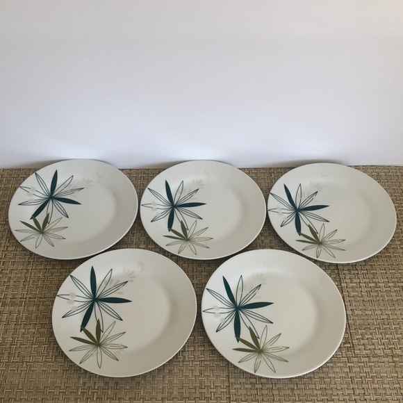 Pier 1 KUI HUA Set Of Five Salad Luncheon Plates MCM Starburst Atomic Style - Picture 2 of 10